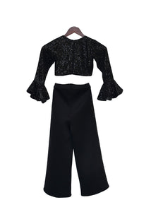 Girls Black Sequence Top With Neoprene Pant