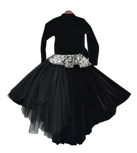 Girls Black Velvet & Net Gown With Shrug