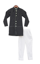 Load image into Gallery viewer, Boys Black & White Stripe Ajkan With Churidar