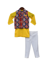 Load image into Gallery viewer, Boys Blue Patola Nehru Jacket With Kurta & Pant
