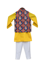 Load image into Gallery viewer, Boys Blue Patola Nehru Jacket With Kurta & Pant