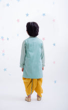 Load image into Gallery viewer, Boys Blue Zig Zag Gota Kurta & Yellow Dhoti