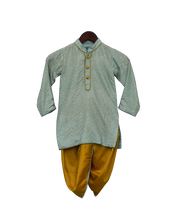 Load image into Gallery viewer, Boys Blue Zig Zag Gota Kurta & Yellow Dhoti