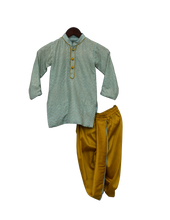 Load image into Gallery viewer, Boys Blue Zig Zag Gota Kurta & Yellow Dhoti