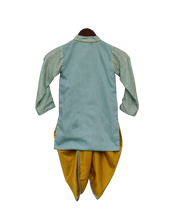 Load image into Gallery viewer, Boys Blue Zig Zag Gota Kurta & Yellow Dhoti