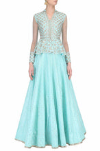 Load image into Gallery viewer, Blue Peplum Top With Skirt for womens