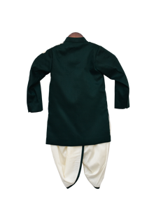 Boys Bottle Green Embroidery Ajkan With Dhoti