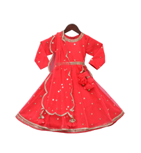 Load image into Gallery viewer, Girls Coral Booti Net Anarkali