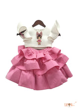 Load image into Gallery viewer, Girls Doll Emblem Crop Top With Pink Skirt