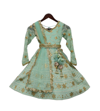 Load image into Gallery viewer, Girls Green Lucknowi Anarkali Dress