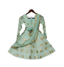 Load image into Gallery viewer, Girls Green Lucknowi Anarkali Dress