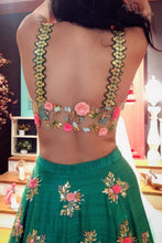 Load image into Gallery viewer, Green Pink 3D Flower Lehanga
