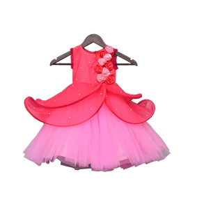 Girls Hot Pink & Baby Pink & Drape Gown