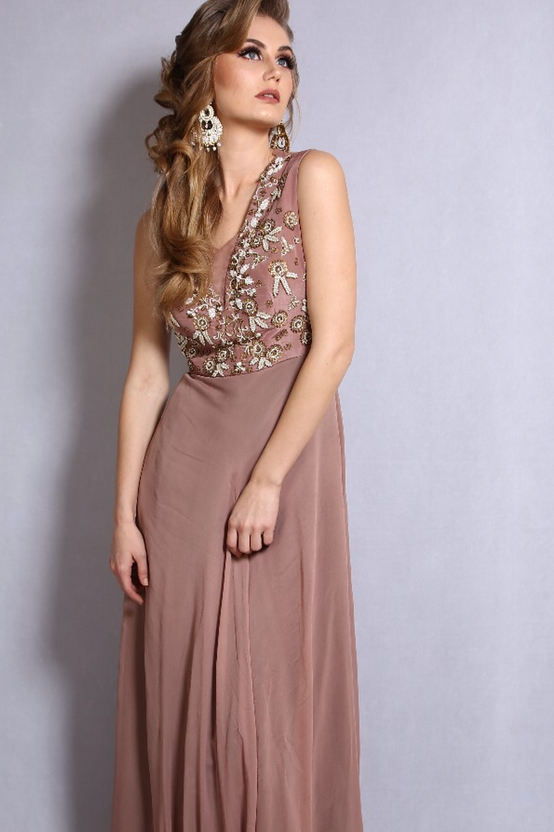 Indowestern Gown With Moti Work