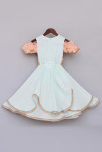 Load image into Gallery viewer, Girls Light Blue Anarkali Dress With Attached Embroidery Jacket