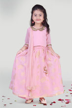 Load image into Gallery viewer, Girls Pastel Pink Skirt And Choli Set With Dupatta