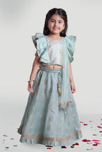 Load image into Gallery viewer, Girls Sea Green Skirt And Choli Set With Dupatta