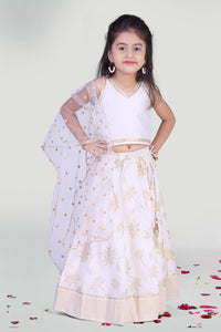 Girls White Skirt And Choli Set With Dupatta For Girls