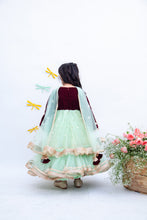 Load image into Gallery viewer, Girls Maroon Yoke With Pista Green Net Anarkali