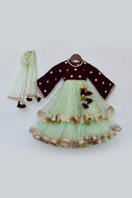 Load image into Gallery viewer, Girls Maroon Yoke With Pista Green Net Anarkali