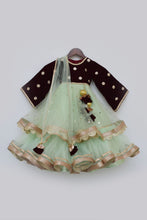 Load image into Gallery viewer, Girls Maroon Yoke With Pista Green Net Anarkali