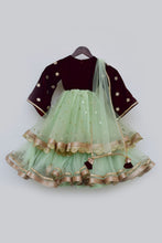 Load image into Gallery viewer, Girls Maroon Yoke With Pista Green Net Anarkali