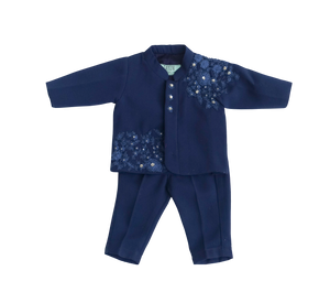 Boys Midnight Blue Embroidry Ajkan With Pant