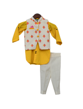Load image into Gallery viewer, Boys Multi Colour Bootie Nehru Jacket With Yellow Kurta & Pant
