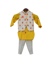 Load image into Gallery viewer, Boys Multi Colour Bootie Nehru Jacket With Yellow Kurta & Pant