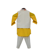 Load image into Gallery viewer, Boys Multi Colour Bootie Nehru Jacket With Yellow Kurta & Pant
