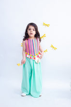 Load image into Gallery viewer, Girls Multi Color Knitted Top With Aqua Plazo Pant