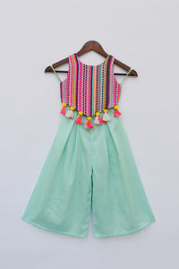 Girls Multi Color Knitted Top With Aqua Plazo Pant