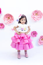 Load image into Gallery viewer, Girls Off White Unicorn Top With Pink Skirt