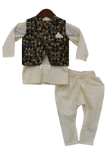 Load image into Gallery viewer, Boys Offwhite Kurta With Geometric Nehru Jacket & Churidaar