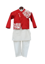 Load image into Gallery viewer, Boys Offwhite Kurta With Red Jacket & Churidar