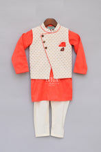 Load image into Gallery viewer, Boys Offwhite Printed Nehru Jacket With Kurta & Churidar