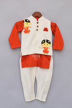 Load image into Gallery viewer, Boys Orange Kurta With Print Nehru Jacket And Churidar