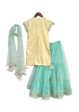 Load image into Gallery viewer, Girls Pastel Yellow And Aqua Blue Sharara With Sequin Net Dupatta
