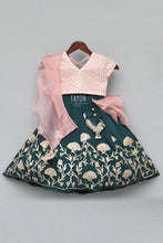 Load image into Gallery viewer, Girls Peach Embroidery Choli With Green Gota Lehenga