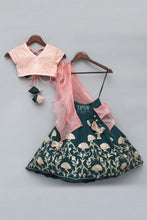 Load image into Gallery viewer, Girls Peach Embroidery Choli With Green Gota Lehenga