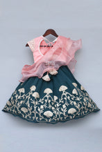 Load image into Gallery viewer, Girls Peach Embroidery Choli With Green Gota Lehenga