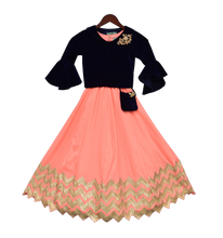 Load image into Gallery viewer, Girls Peach Gota Anarkali Dress With Dark Blue Jacket