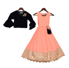Load image into Gallery viewer, Girls Peach Gota Anarkali Dress With Dark Blue Jacket