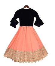 Load image into Gallery viewer, Girls Peach Gota Anarkali Dress With Dark Blue Jacket