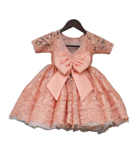 Load image into Gallery viewer, Girls Peach Lace Gown