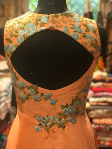 Peachish Orange Gown Bird Embroidery