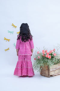 Girls Pink Printed Kurti Sharara Set