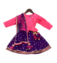 Load image into Gallery viewer, Girls Pink & Purple Sequence Embroidery Anarkali Dress