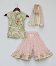 Load image into Gallery viewer, Girls Pista Green Embroidery Kurti With Sharara