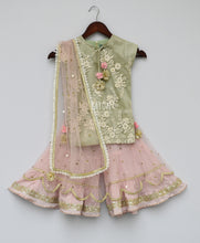 Load image into Gallery viewer, Girls Pista Green Embroidery Kurti With Sharara